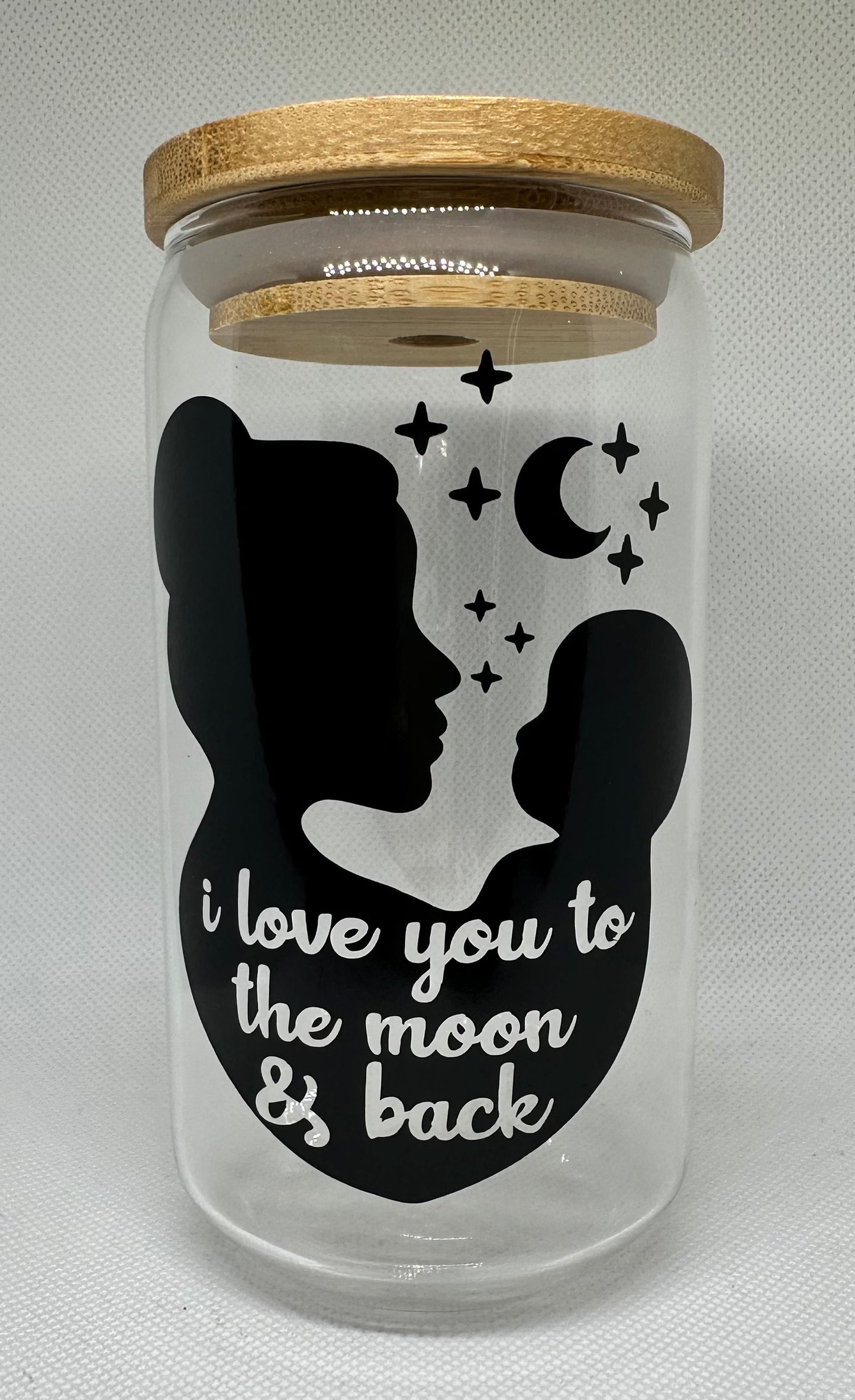 I love you to the moon and back (Mother & baby) glass with bamboo lid and straw
