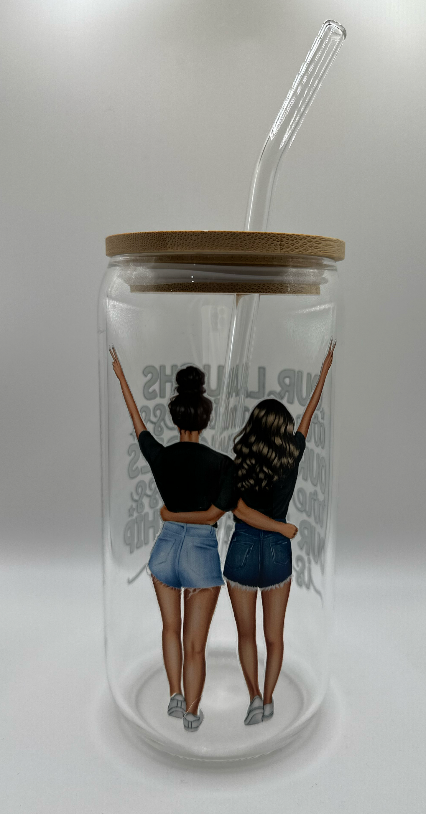 BFF glass with bamboo lid and glass straw