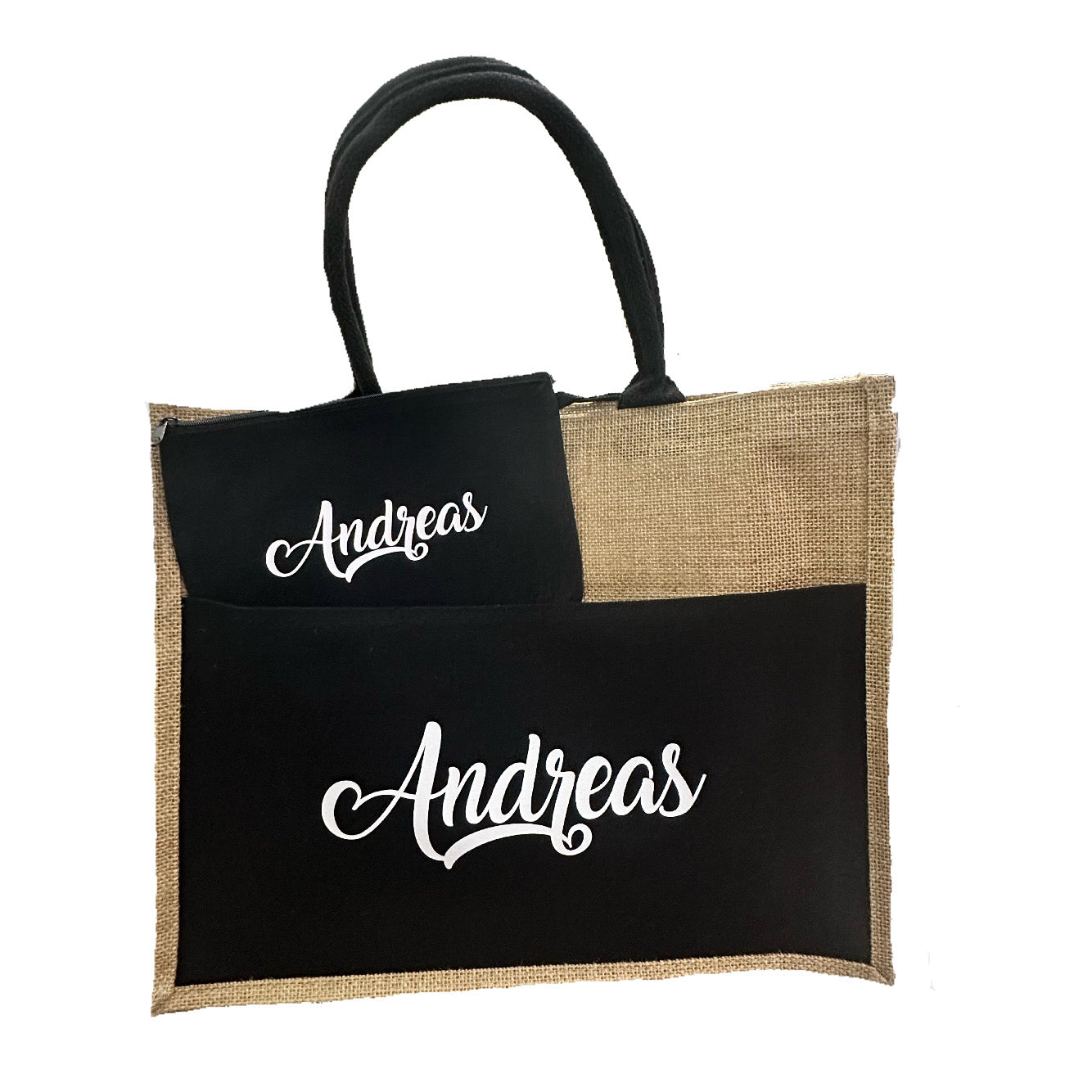 Personalised large tote bag with small pouch