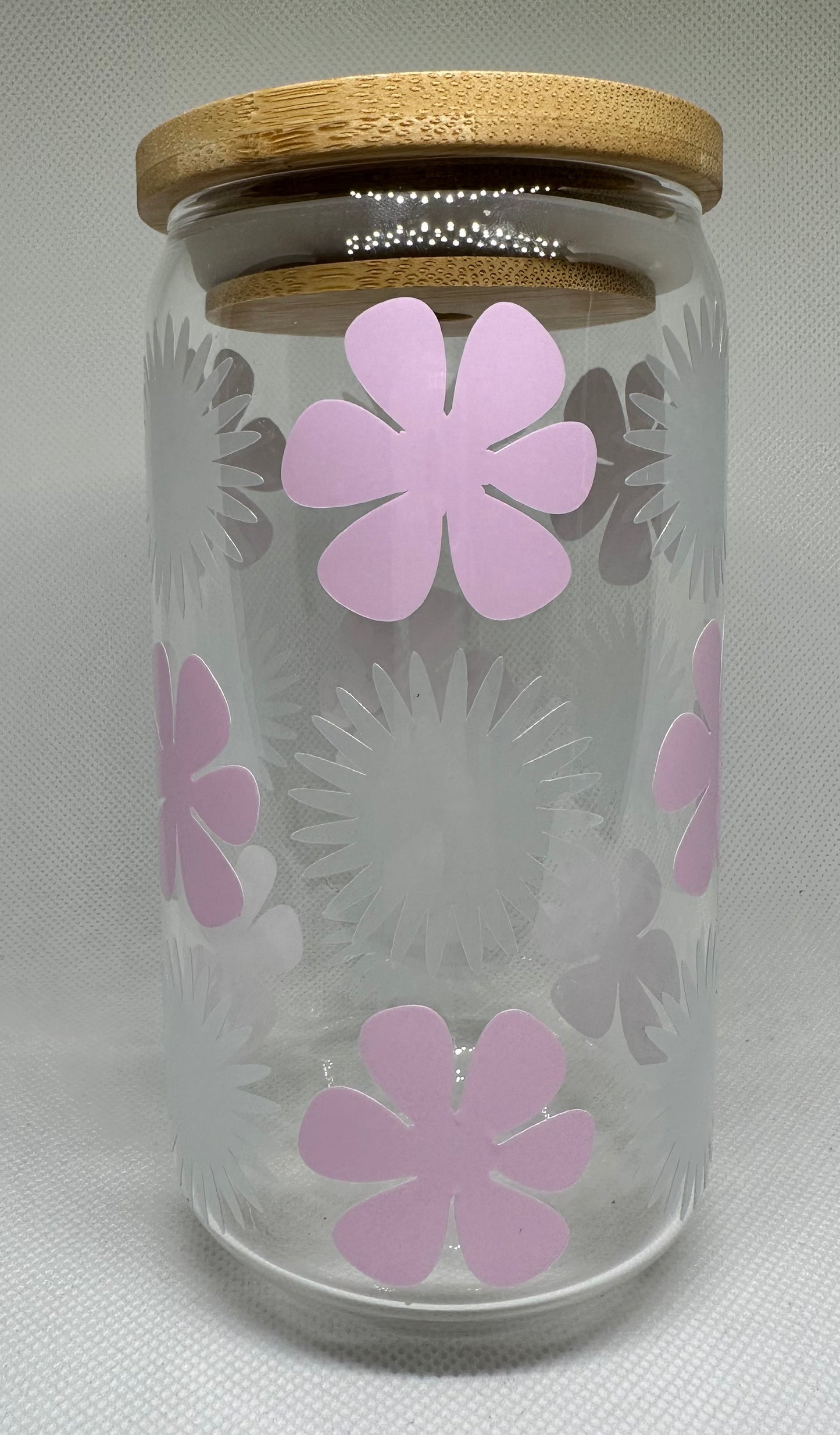 COLOR CHANGING Flowers glass with bamboo lid and straw