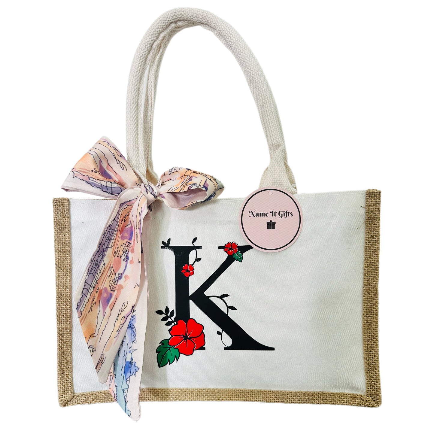 Personalised flower monogram tote bag