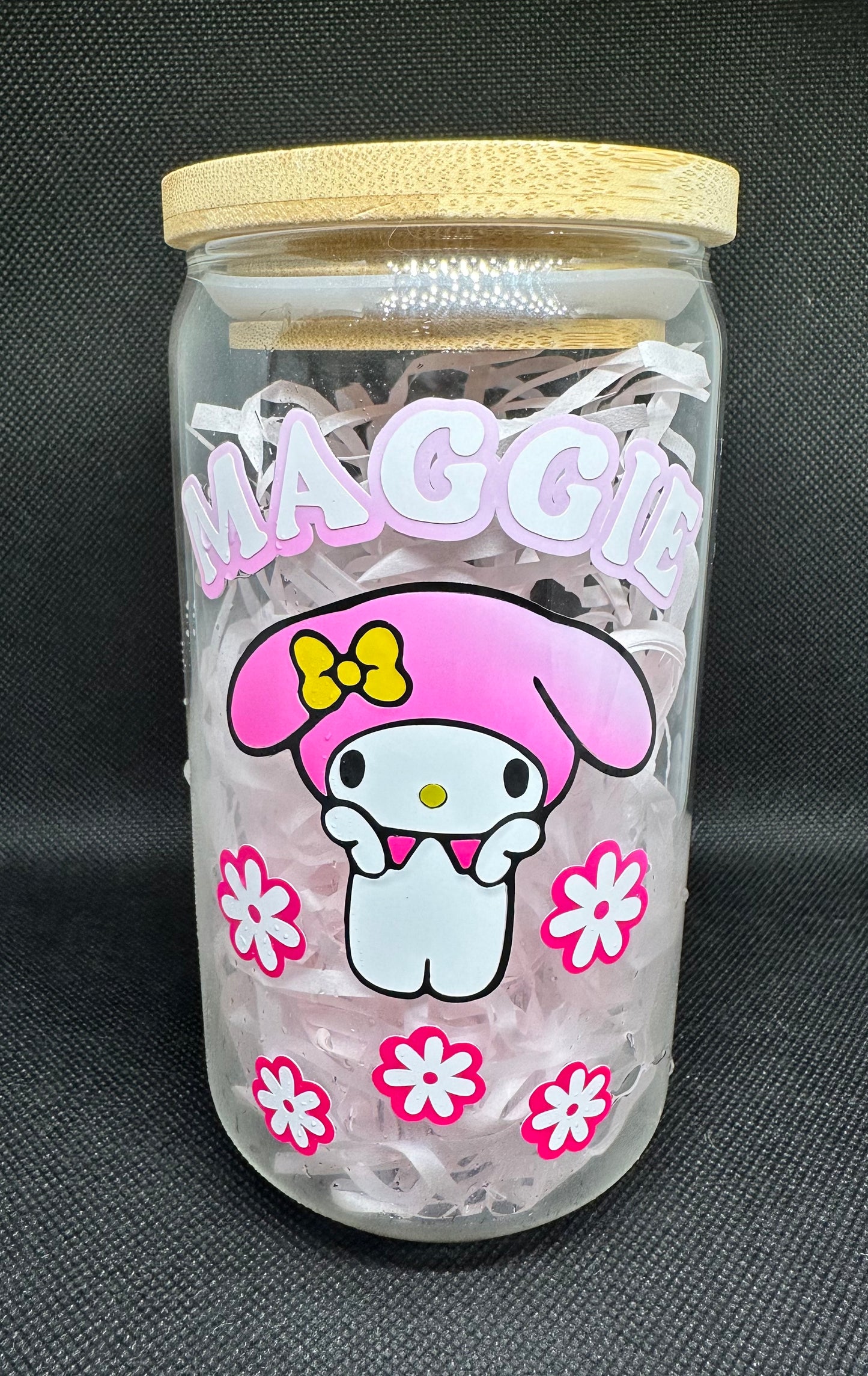 Cute color changing glass with bamboo lid and glass straw