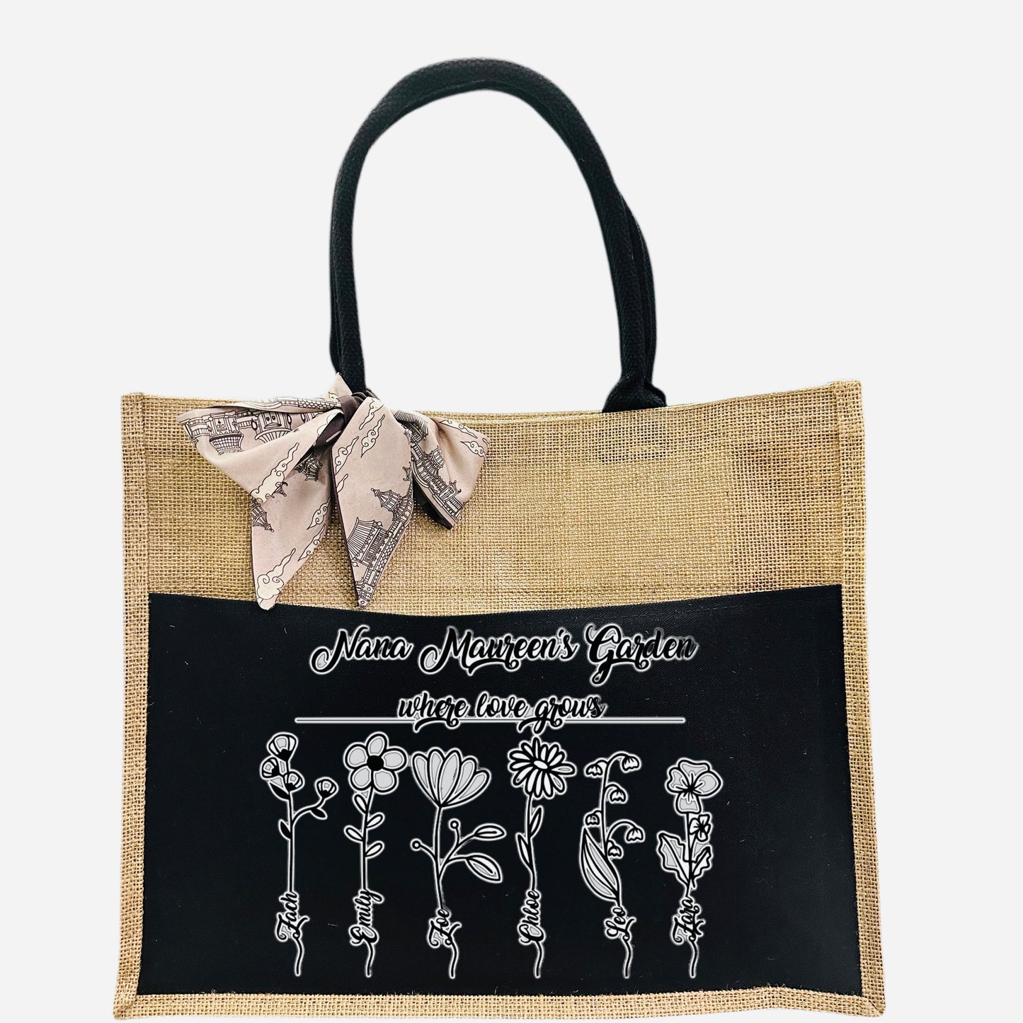 Personalised large tote bag with small pouch - Nana’s Garden