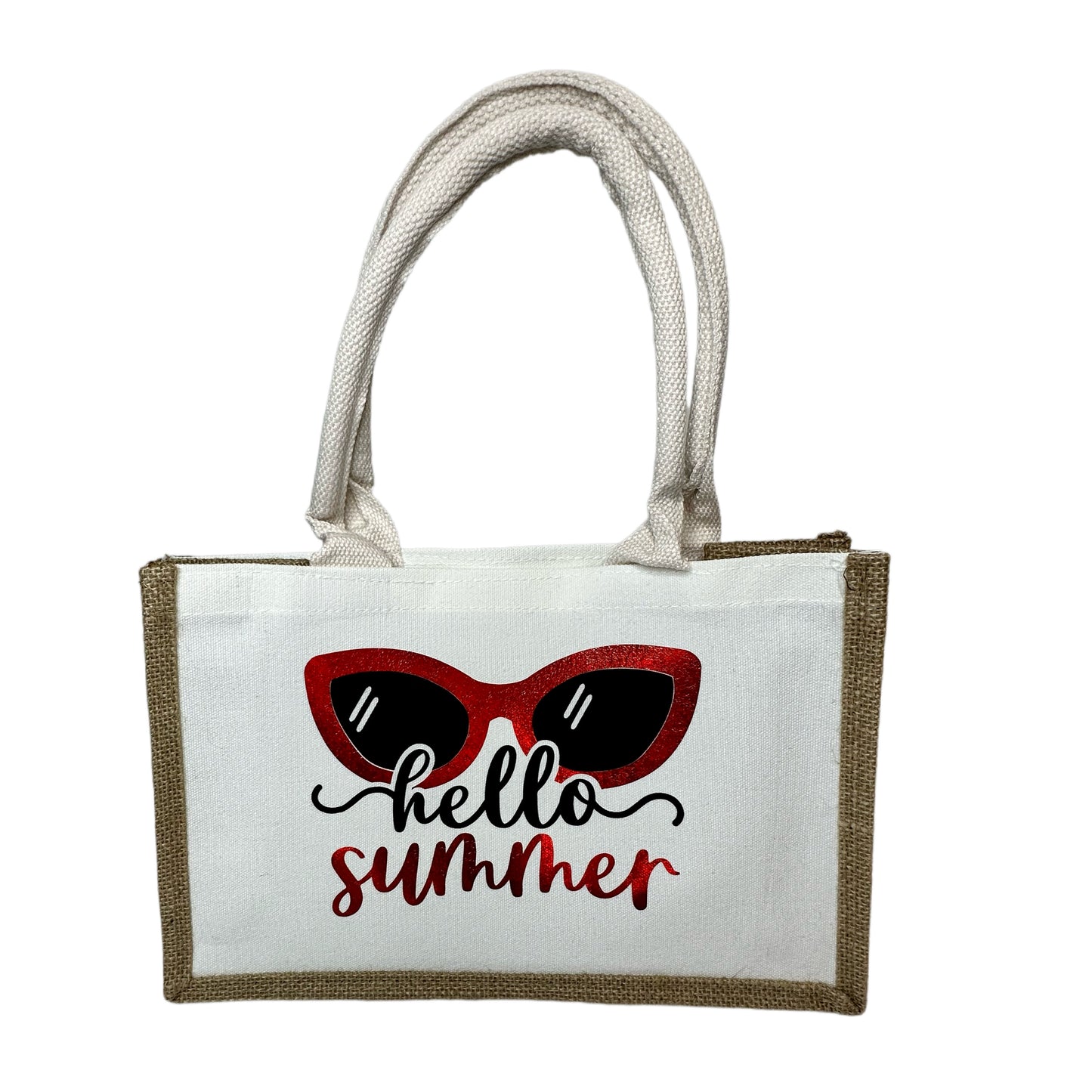 Hello summer burlap tote bag