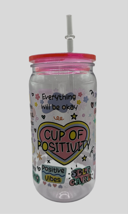 Cup of positivity plastic cup with straw
