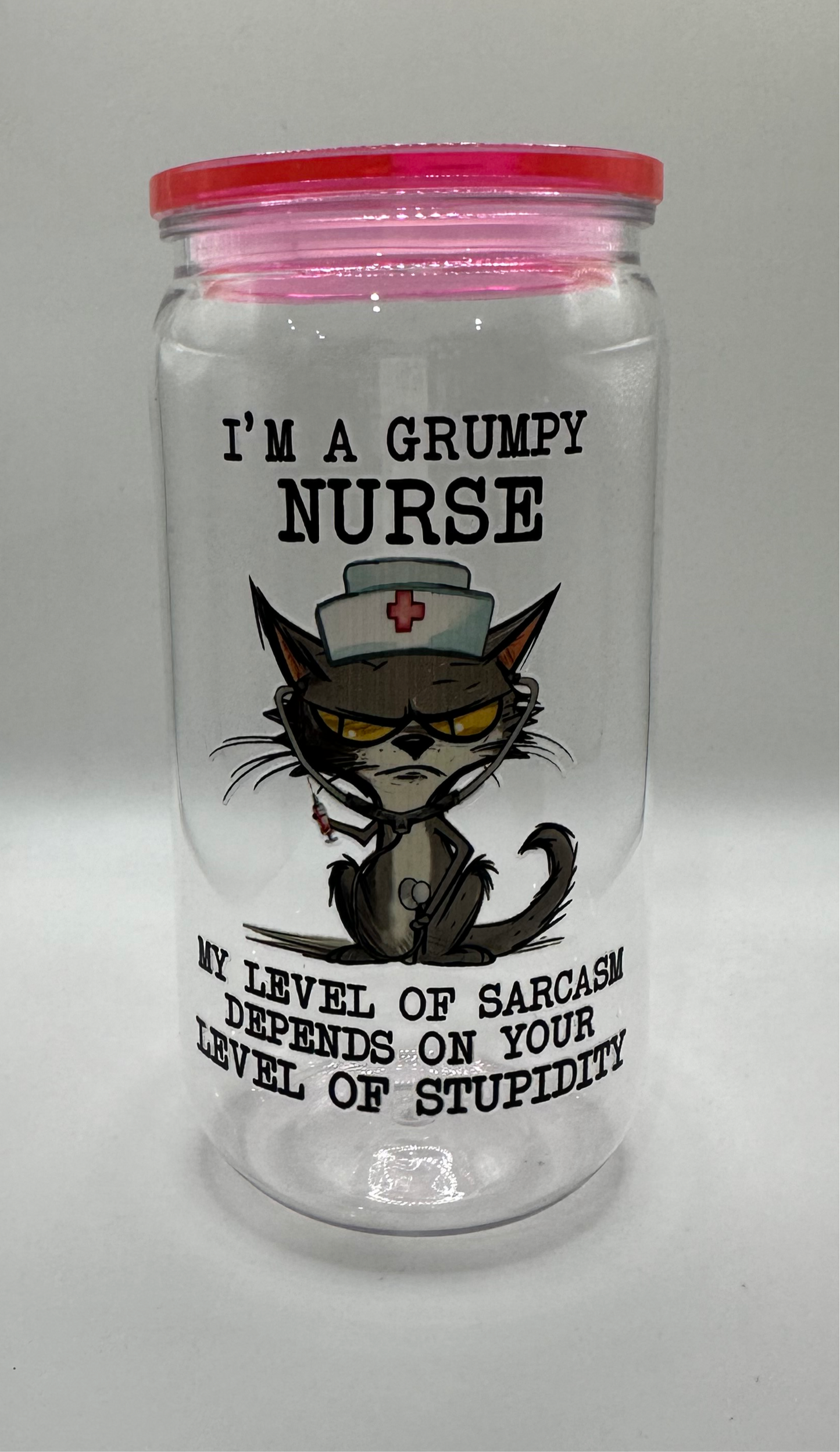 Grumpy nurse cat cup with straw